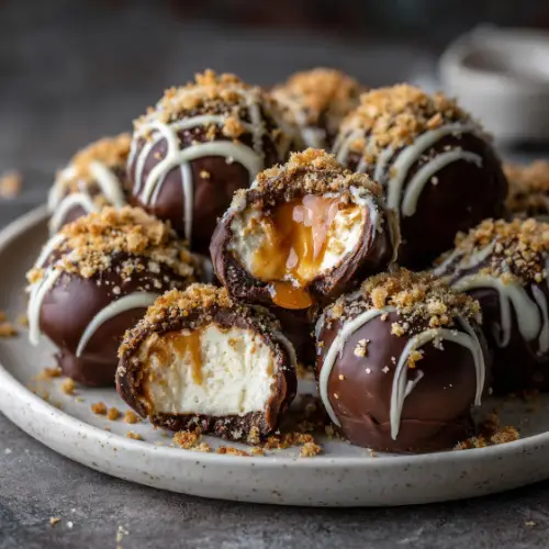 Chocolate-Dipped Caramel Cheesecake Truffles