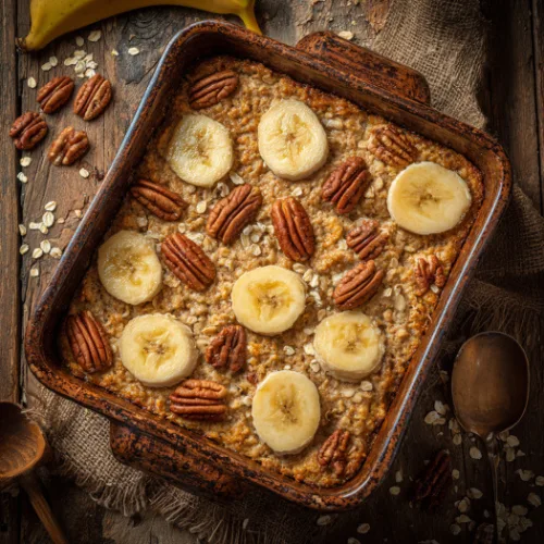 Baked Banana Oatmeal with Pecans