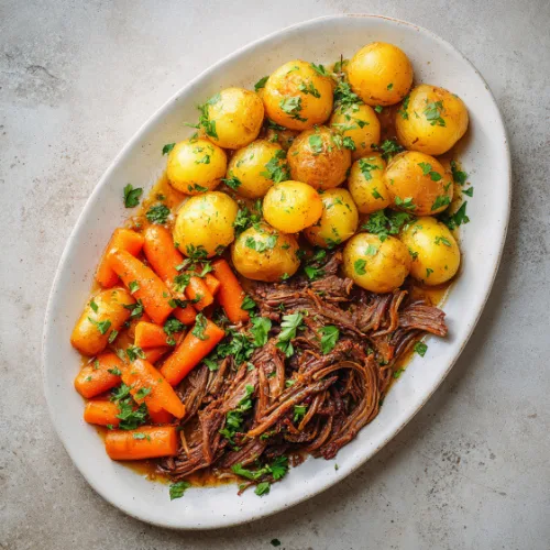 Slow Cooker Pot Roast with Baby Potatoes and Carrots