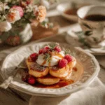 Mini Ricotta Pancakes with Yogurt, Raspberries & Apricot Glaze