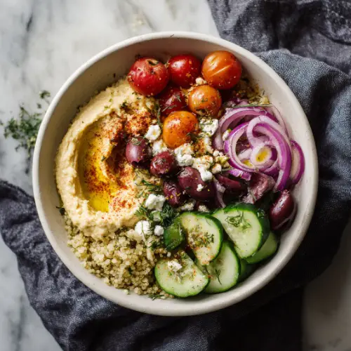 Mediterranean Quinoa Bowl with Hummus & Feta