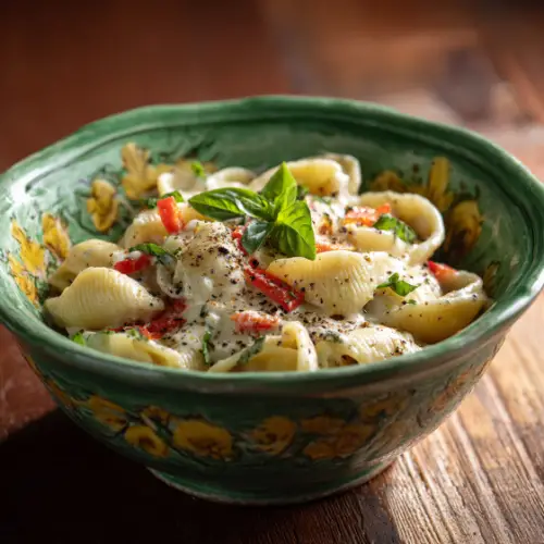 Creamy Ricotta Shell Pasta with Basil & Sweet Peppers