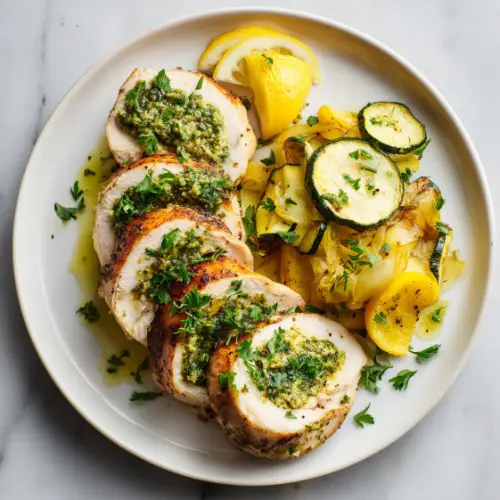 Pesto-Stuffed Chicken Breast with Lemon Zucchini