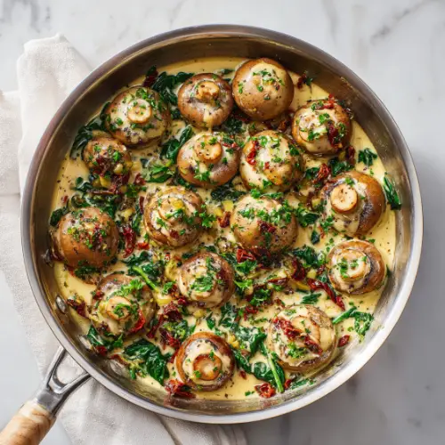 Creamy Garlic Parmesan Mushrooms with Spinach