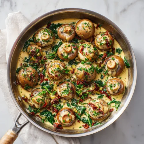 Creamy Garlic Parmesan Mushrooms with Spinach