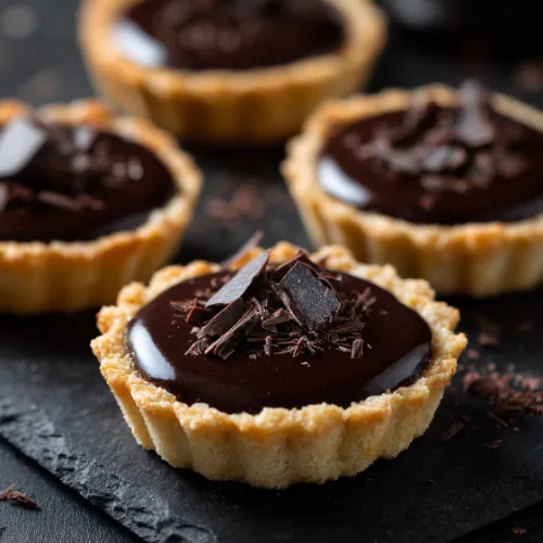 Silky Chocolate Ganache Tartlets with Almond Crust