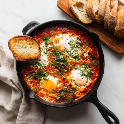 Classic Shakshuka with Fresh Herbs and Crusty Bread