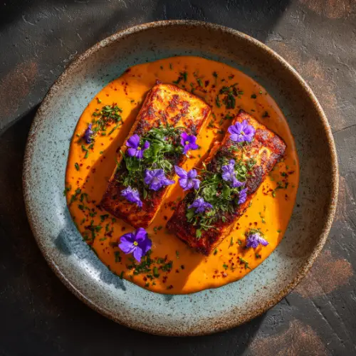 Seared Salmon with Creamy Red Pepper Sauce
