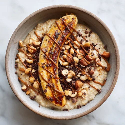 Caramelized Banana Oatmeal with Hazelnuts & Almond Butter