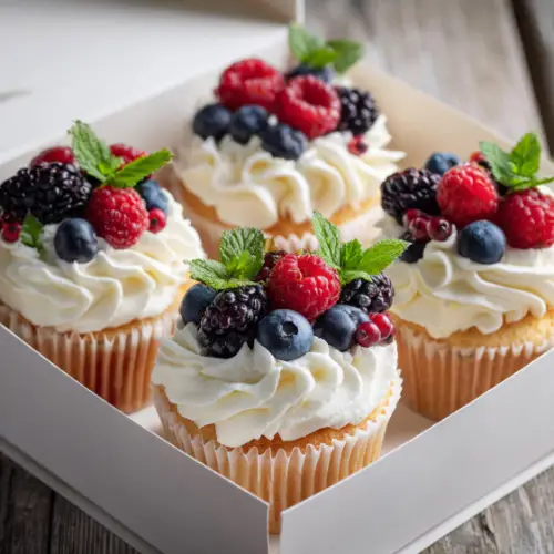 Vanilla Berry Cupcakes with Whipped Cream Frosting