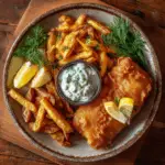 Classic Beer-Battered Fish and Chips with Homemade Tartar Sauce