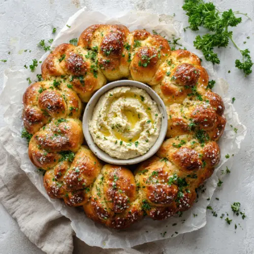 Garlic Herb Pull-Apart Rolls with Whipped Hummus Dip
