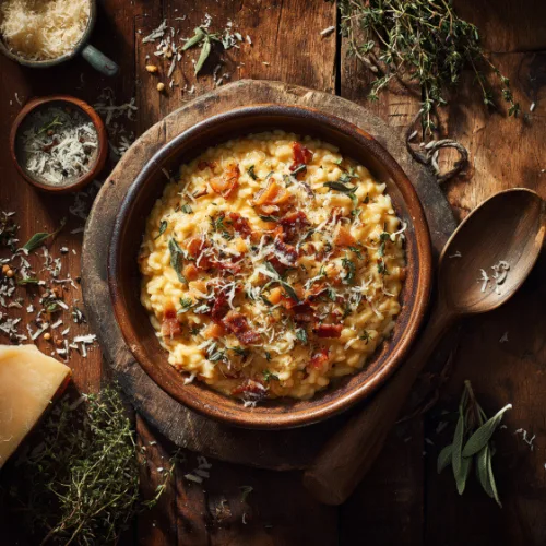 Creamy Pumpkin Risotto with Crispy Pancetta