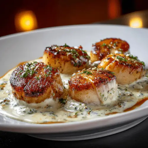 Seared Scallops with Garlic Herb Cream Sauce