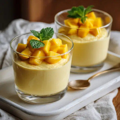 Creamy Mango Mousse with Fresh Mango Cubes & Mint