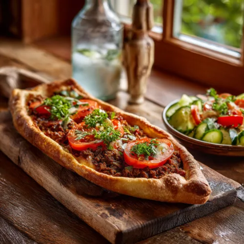Turkish Pide with Spiced Ground Meat