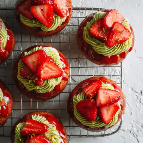 Strawberry Glazed Brioche Buns with Pistachio Cream