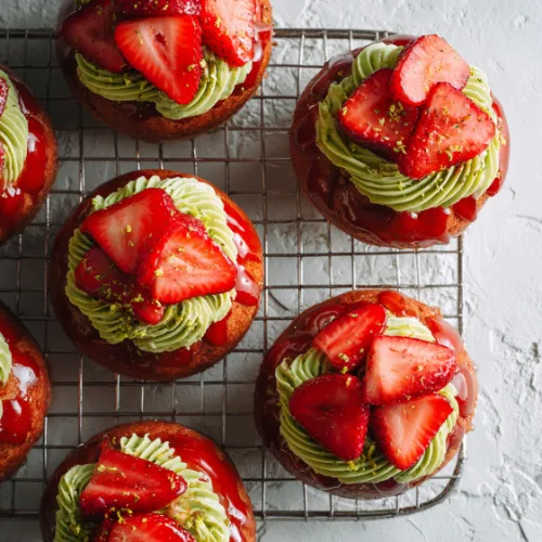 Strawberry Glazed Brioche Buns with Pistachio Cream