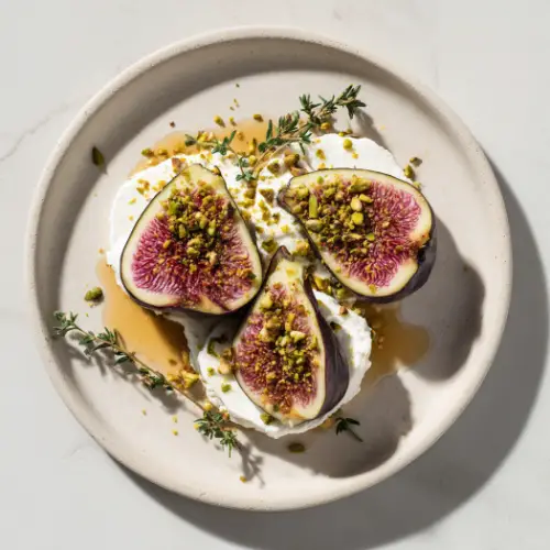 Fresh Figs with Whipped Goat Cheese, Pistachios & Honey