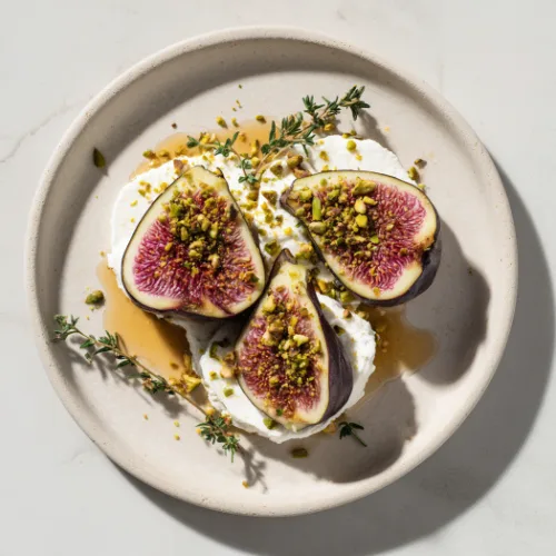 Fresh Figs with Whipped Goat Cheese, Pistachios & Honey