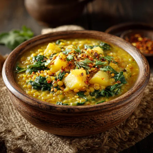 Spinach and Potato Lentil Curry (Dal Aloo Palak)