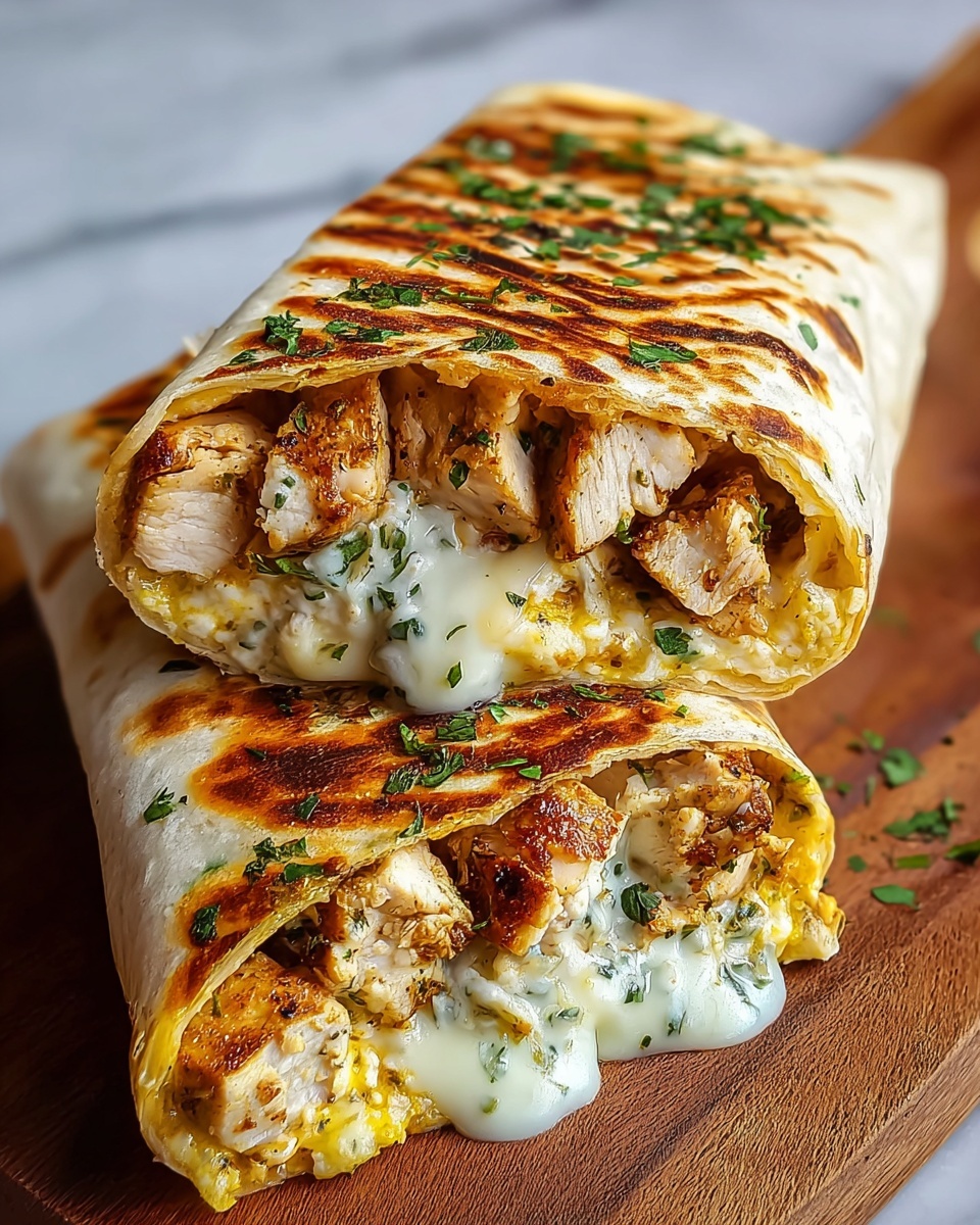 Ooey-Gooey Cheesy Garlic Chicken Wraps Recipe - Recipe Image
