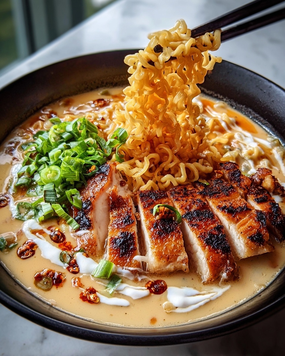 Fiery Chicken Ramen with Creamy Garlic Sauce Recipe