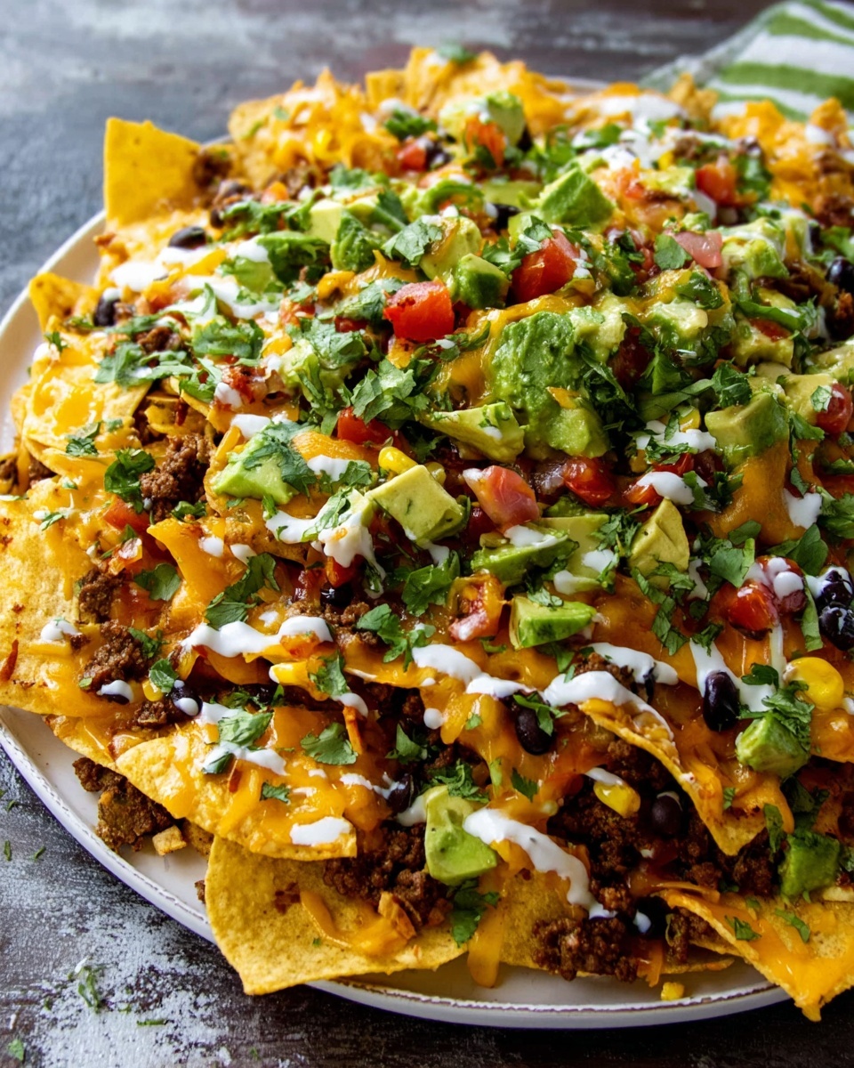 Oven-Baked Nachos with Ground Beef, Vegetables, and Melted Cheese Recipe - Recipe Image