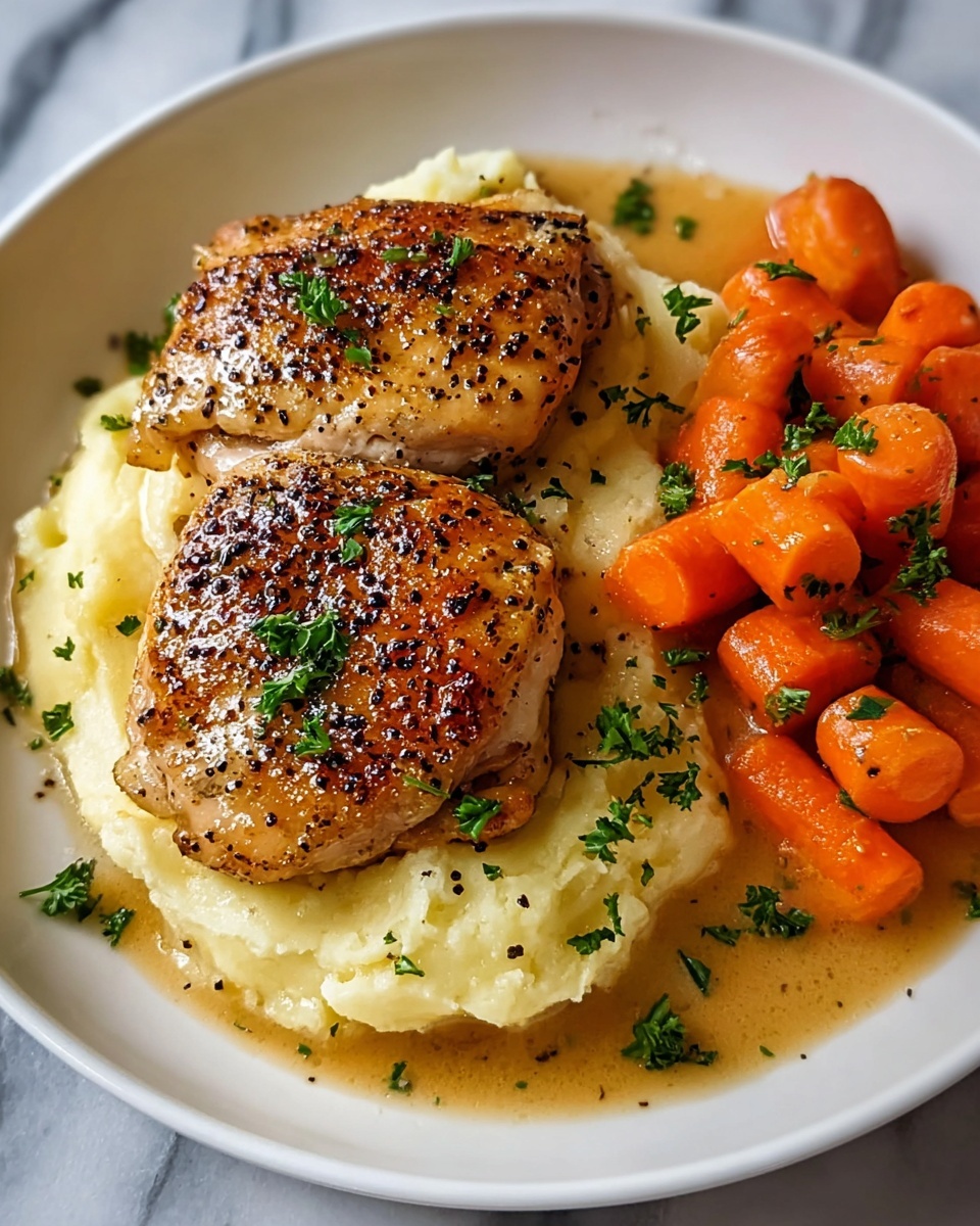 Garlic Herb Chicken with Creamy Mashed Potatoes and Glazed Carrots Recipe - Recipe Image
