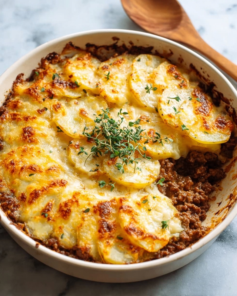 Easy Cheesy Ground Beef and Potato Casserole Recipe - Recipe Image