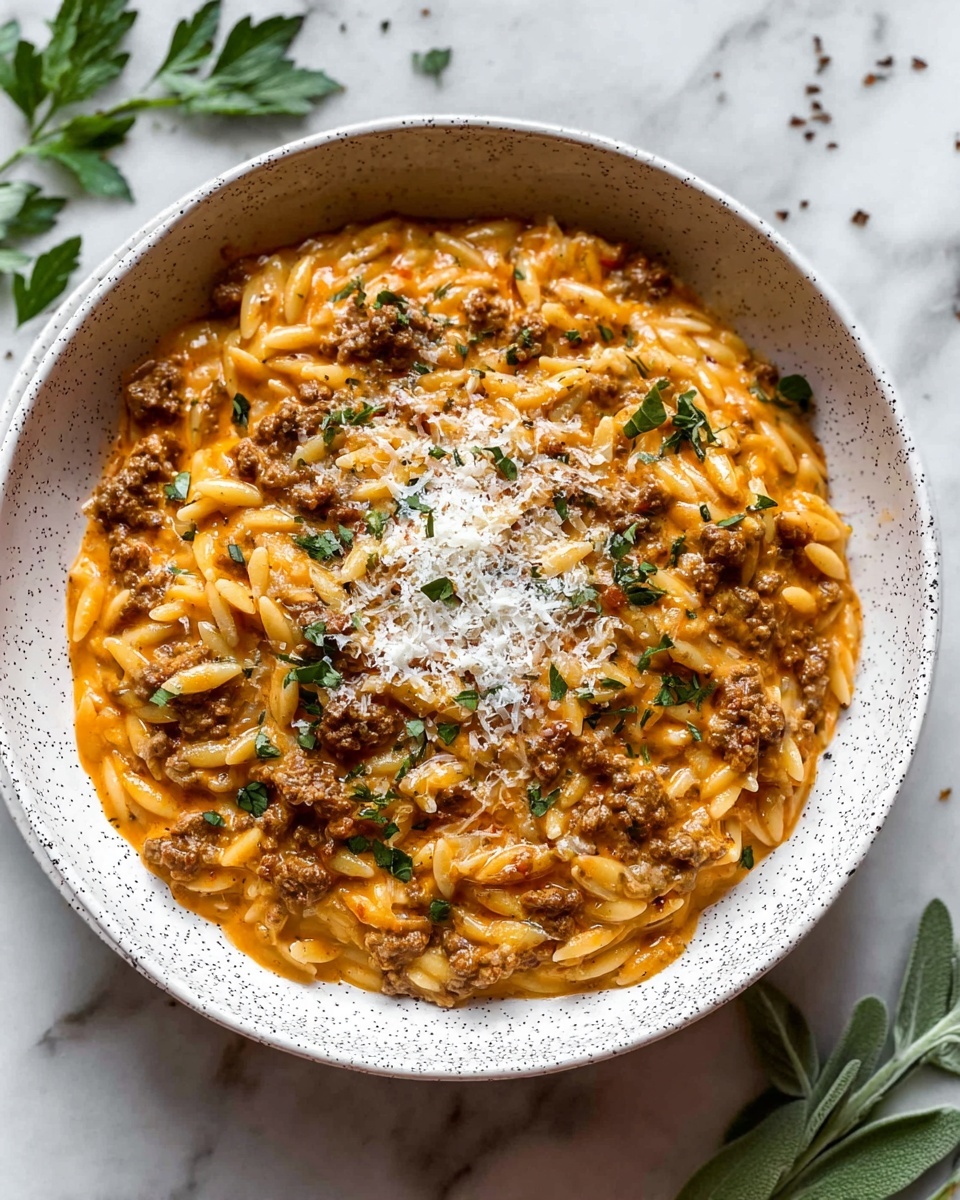 Ground Beef Orzo with Tomato Cream Sauce and Fresh Basil Recipe 6 Ground Beef Orzo with Tomato Cream Sauce and Fresh Basil Recipe - Recipe Image