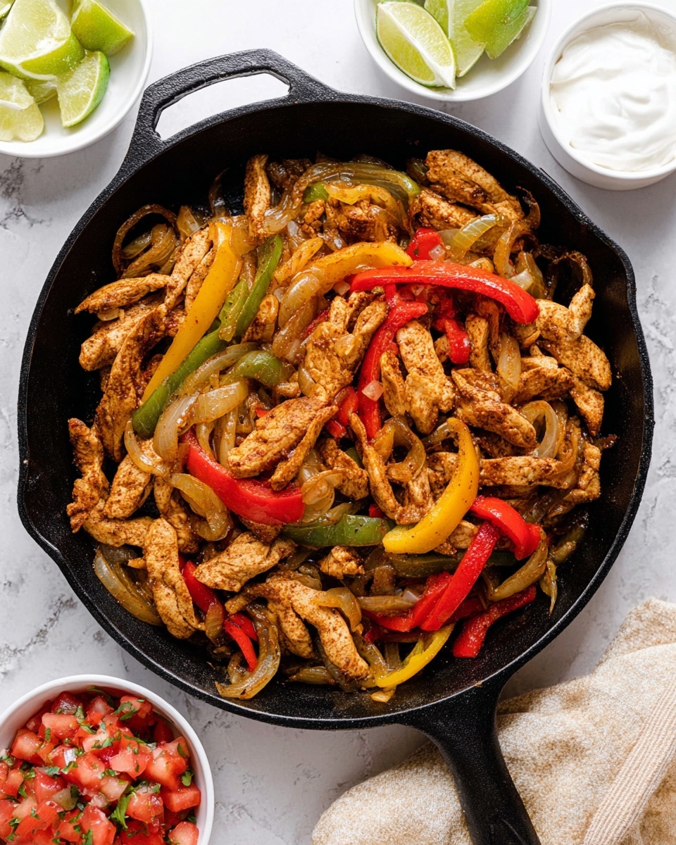 Easy Chicken Fajitas with Colorful Vegetables and Classic Toppings Recipe