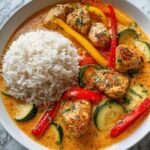 Creamy Pepper and Zucchini Chicken with Jasmine Rice Recipe