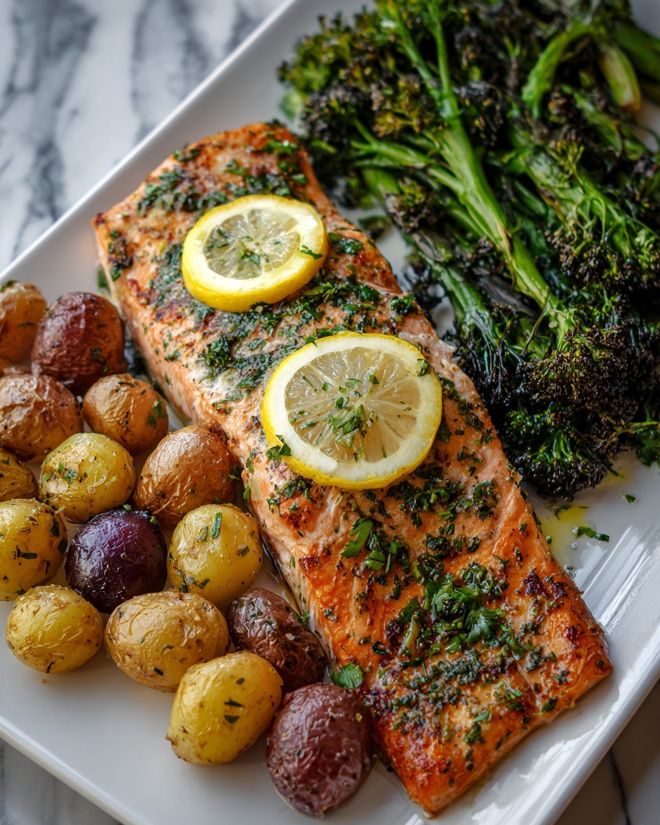 Lemon Butter Salmon with Crispy Potatoes and Roasted Broccoli Recipe