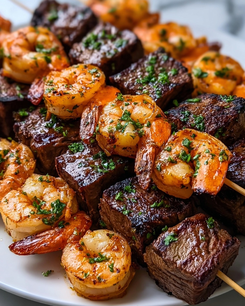 Grilled Steak and Shrimp Skewers with Garlic Butter Recipe 6 Grilled Steak and Shrimp Skewers with Garlic Butter Recipe - Recipe Image