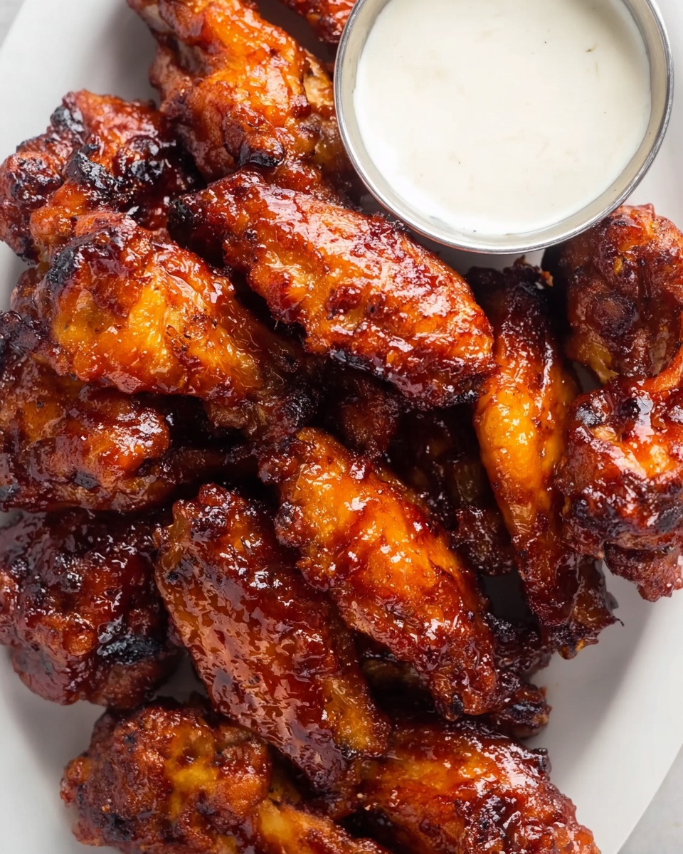 The image shows a close-up of many chicken wings covered in shiny, reddish-brown sauce, with a sticky texture that highlights the grill marks and slight charring on the skin. The wings are arranged closely together on a white marbled surface, with each piece showing different shapes and sizes, layered naturally by overlapping some edges. The sauce reflects light softly, making the wings look juicy and flavorful. photo taken with an iphone --ar 4:5 --v 7
