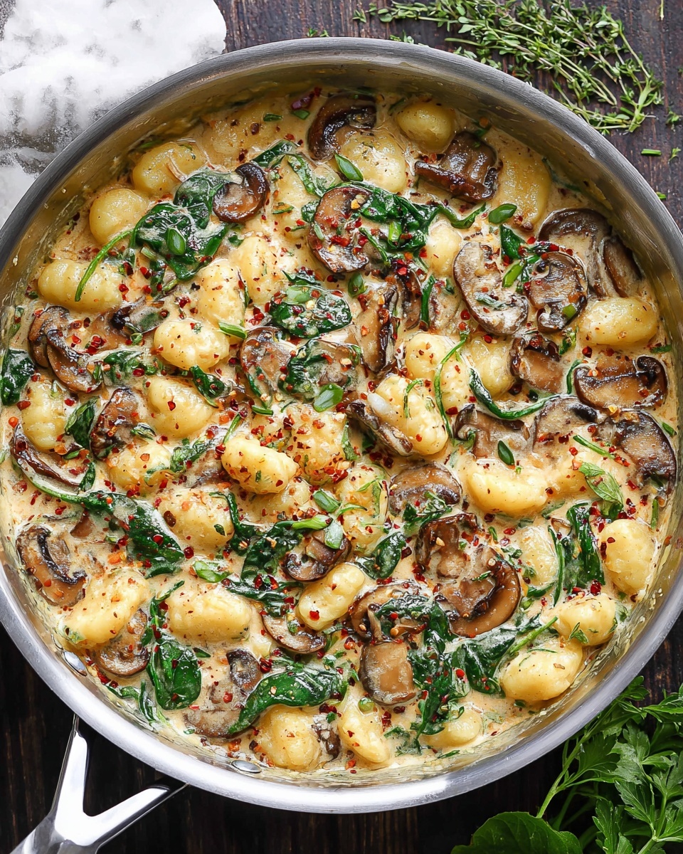 Creamy Spinach and Mushroom Gnocchi in One Pan Recipe