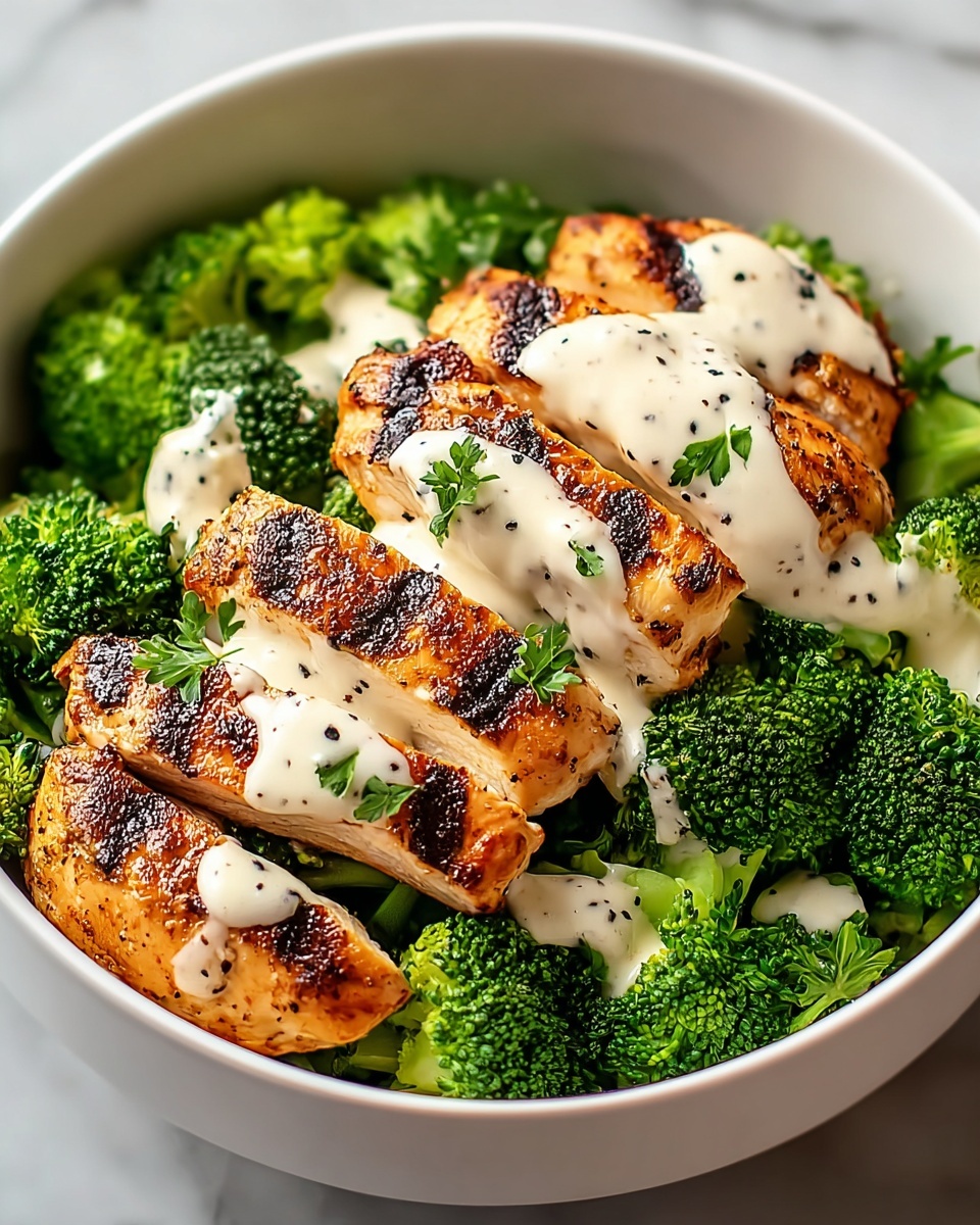 Grilled Chicken & Broccoli Bowls with Creamy Garlic Sauce Recipe - Recipe Image