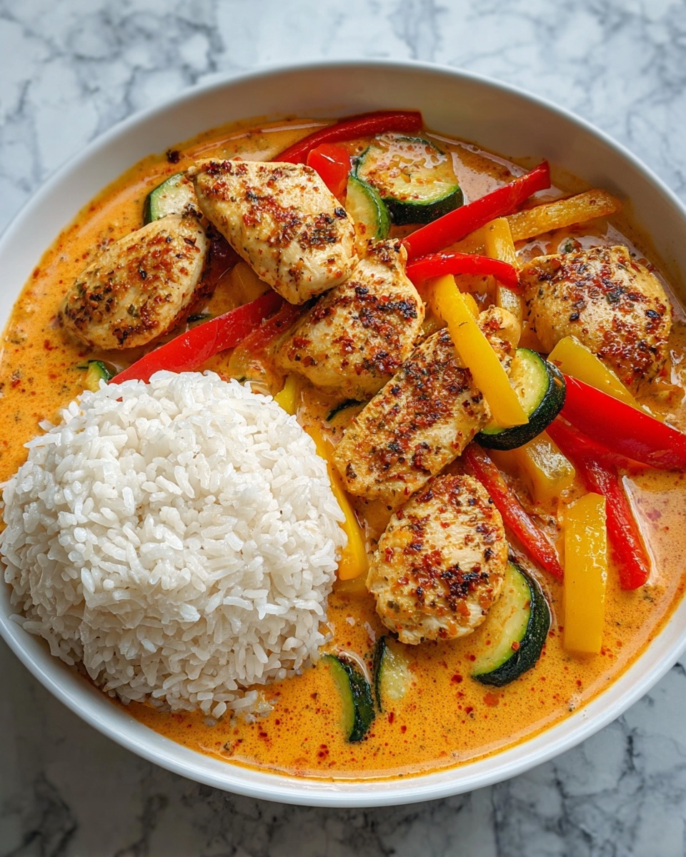 Creamy Pepper and Zucchini Chicken with Jasmine Rice Recipe - Recipe Image