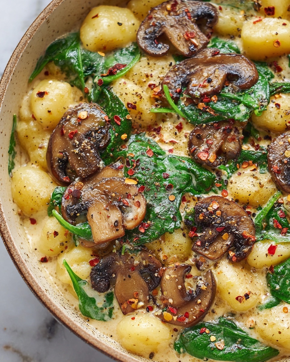 Creamy Spinach and Mushroom Gnocchi in One Pan Recipe - Recipe Image