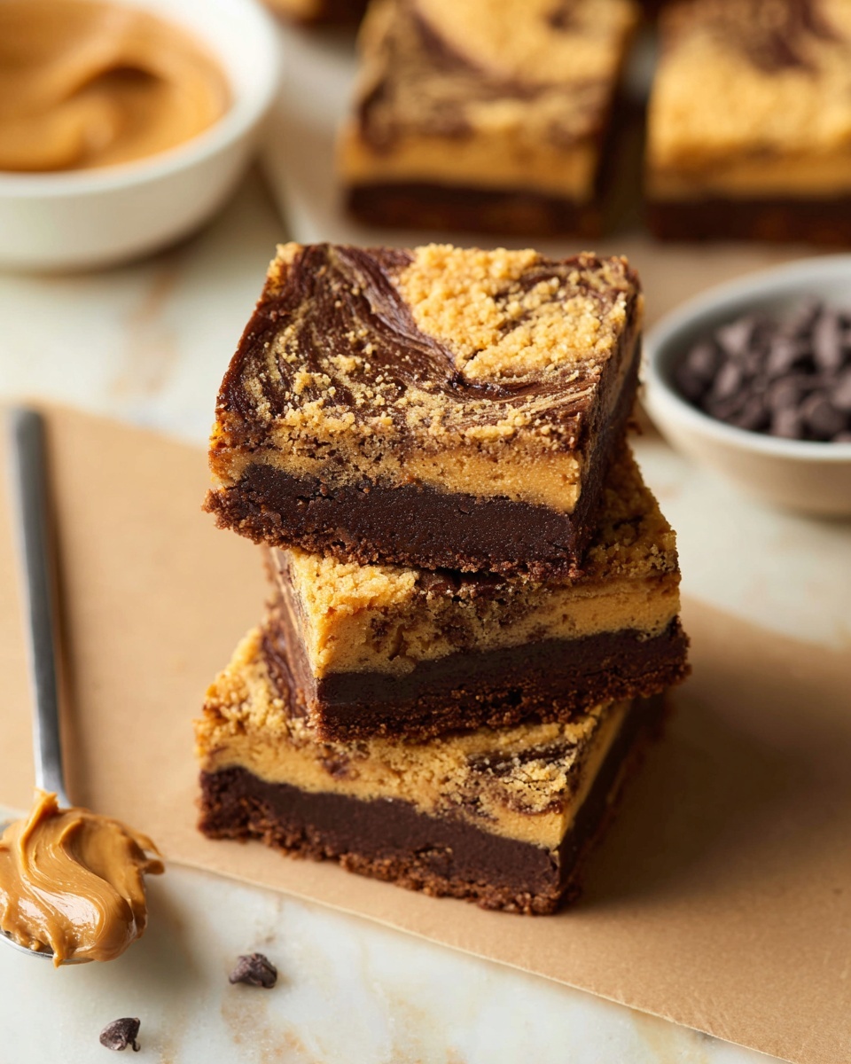 This close-up image shows a batch of golden brown cookie bars cut into square pieces on a white marbled surface. The top layer is textured with a slightly crisp, cracked surface mixed with swirls of darker brown, giving a marbled effect. Large chunks of melted dark chocolate are scattered unevenly across the bars, some glossy and shiny while others have settled into the soft dough. The edges of each square are slightly raised and crumbly, with a soft, chewy interior visible in the cracks. photo taken with an iphone --ar 4:5 --v 7