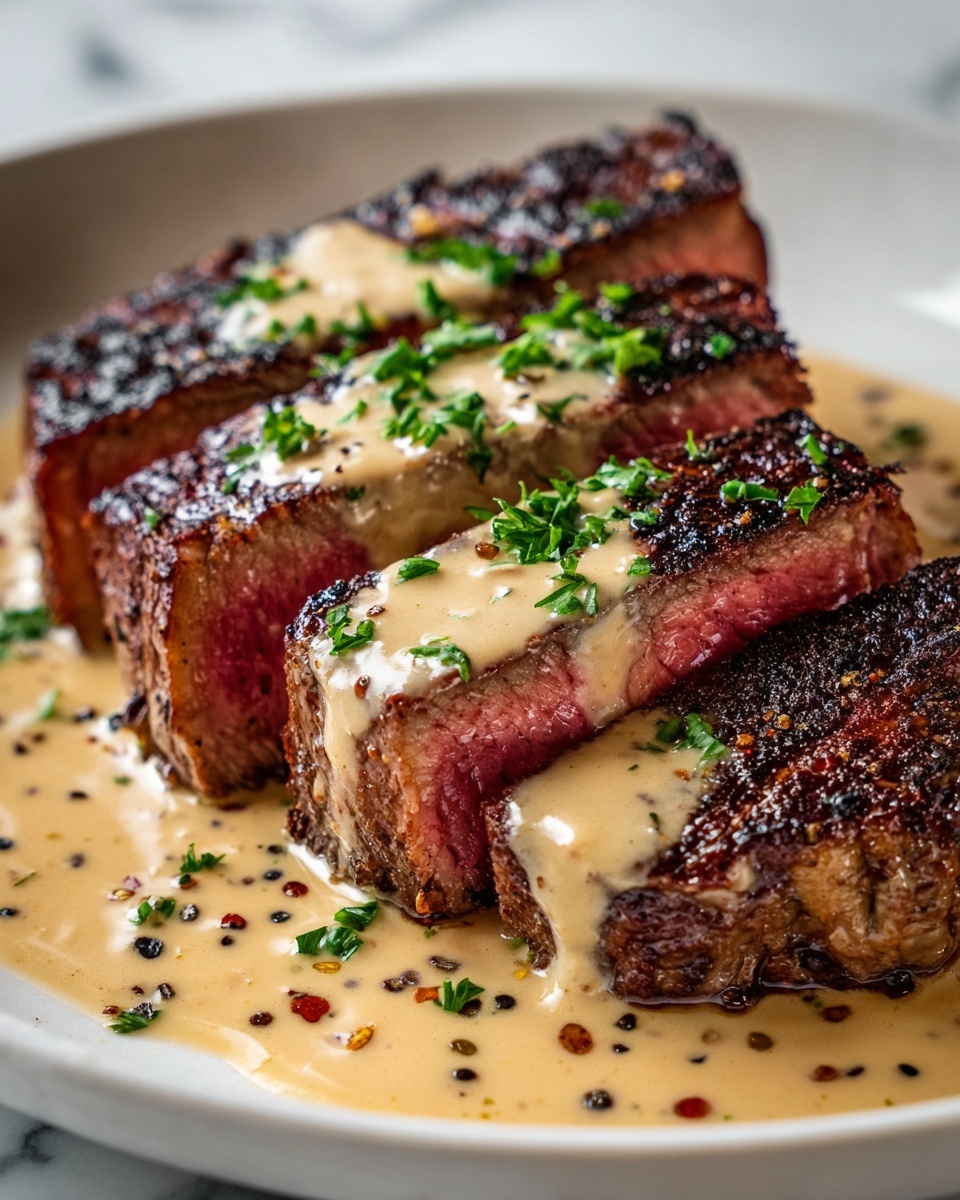 Juicy Steak with Creamy Garlic Sauce Recipe - Recipe Image