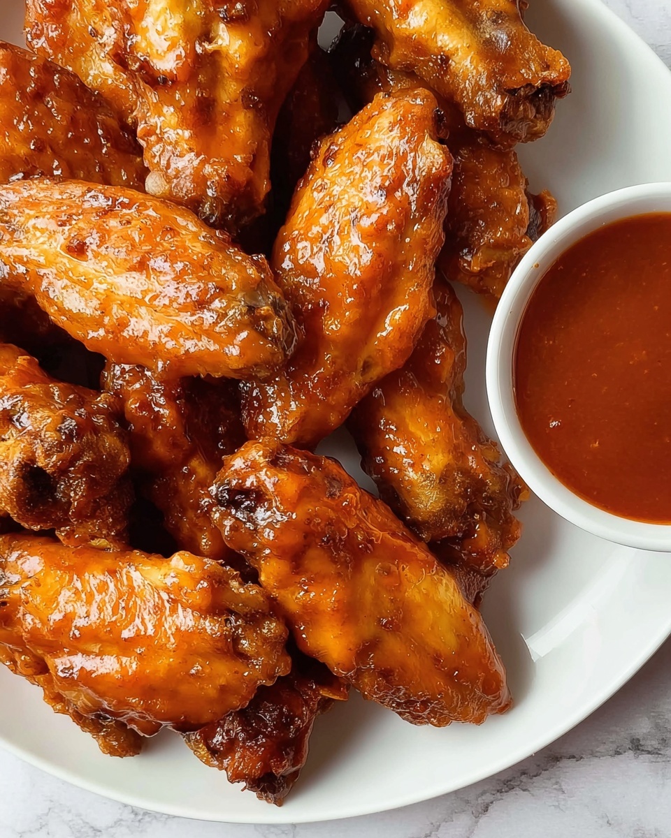 A close-up view of a white plate filled with several chicken drumsticks covered in a shiny, sticky brown sauce. The chicken pieces have a rich glazed look with a smooth texture, and they are piled close together. Next to the chicken on the plate is a small white bowl filled with thick, dark brown sauce. The background shows a white marbled texture under the plate. photo taken with an iphone --ar 4:5 --v 7