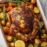 Crispy Roasted Chicken with Herb Garlic Butter and Roasted Vegetables Recipe