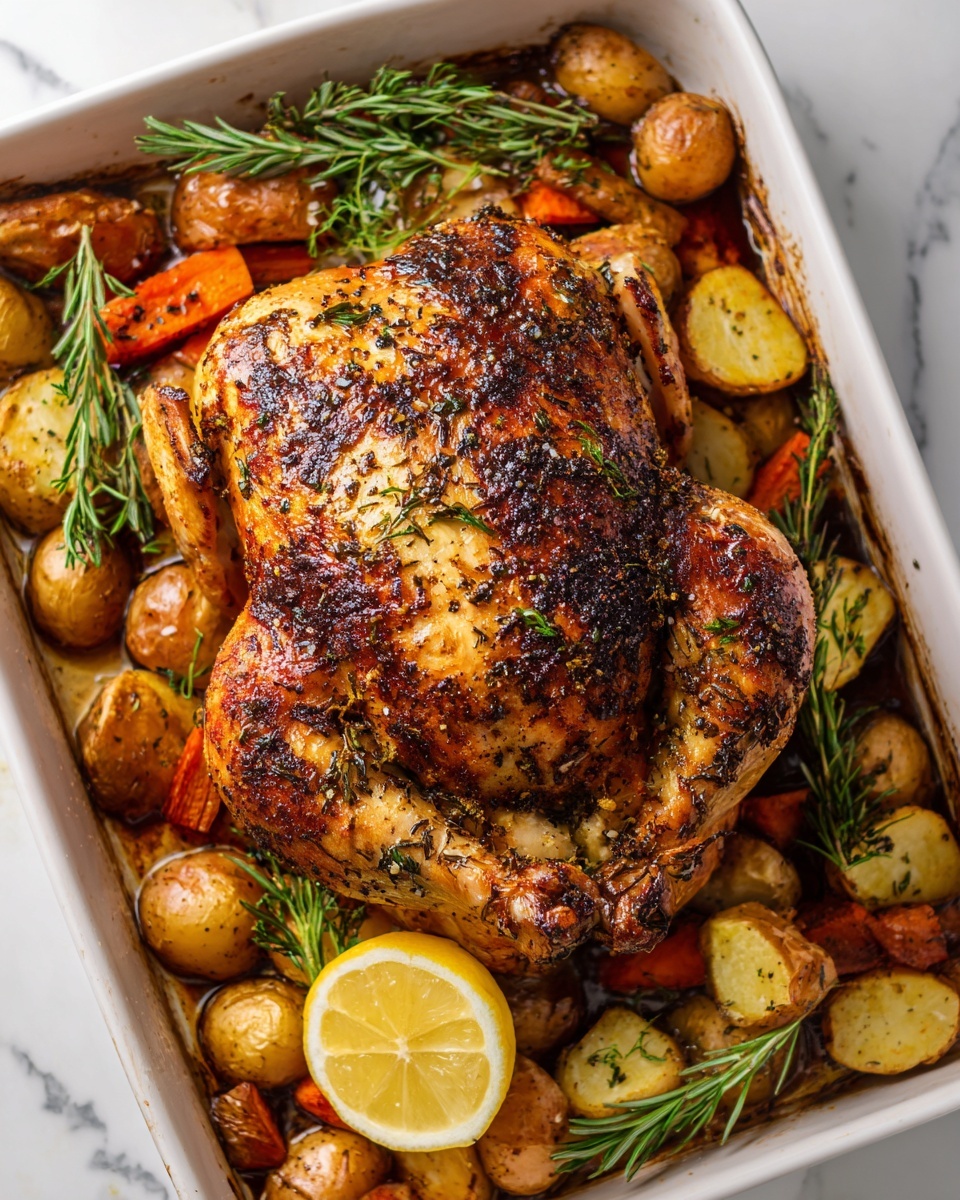 Crispy Roasted Chicken with Herb Garlic Butter and Roasted Vegetables Recipe