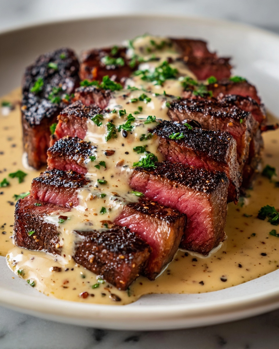 Juicy Steak with Creamy Garlic Sauce Recipe - Recipe Image