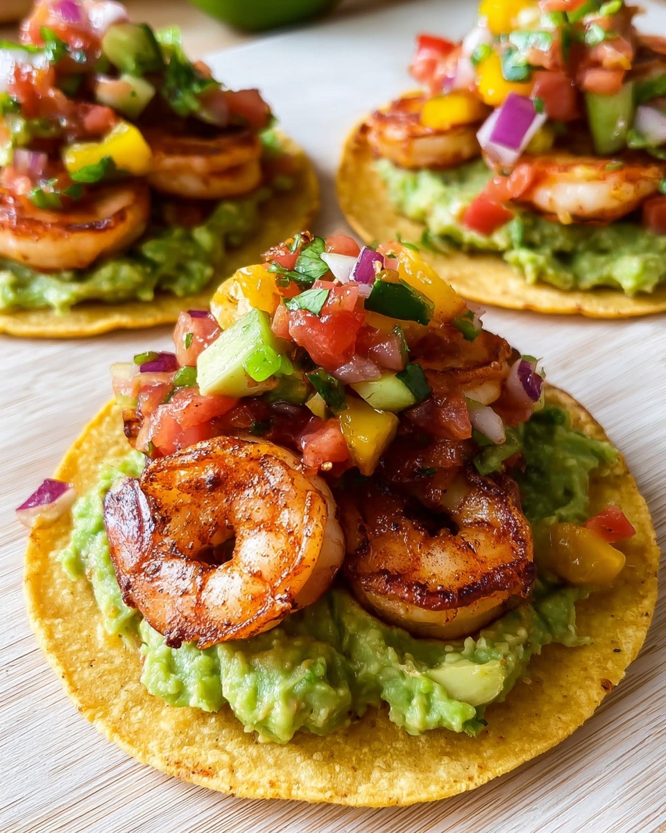 Crispy Shrimp Tostadas with Mango Salsa and Guacamole Recipe
