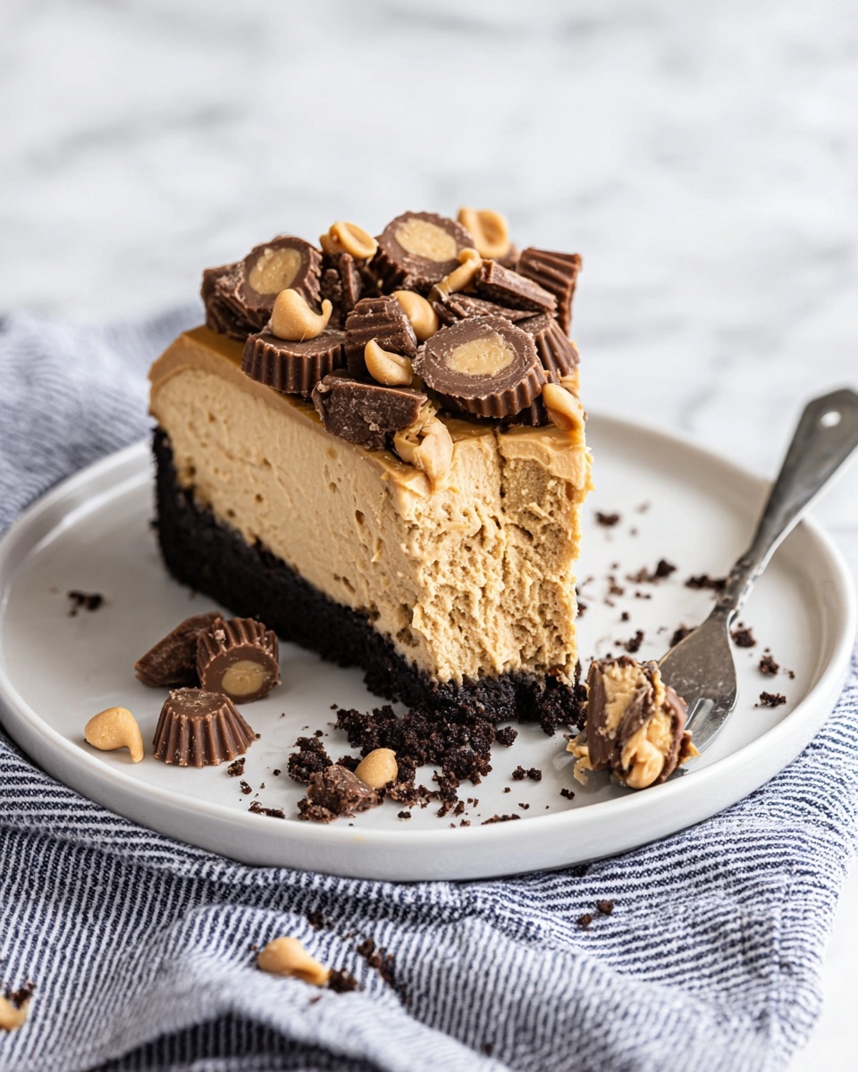 Creamy Peanut Butter Pie with Chocolate Drizzle and Reese’s Cups Recipe