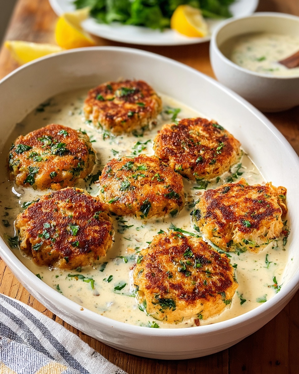 Salmon Patties with Creamy Lemon-Garlic Sauce Recipe - Recipe Image