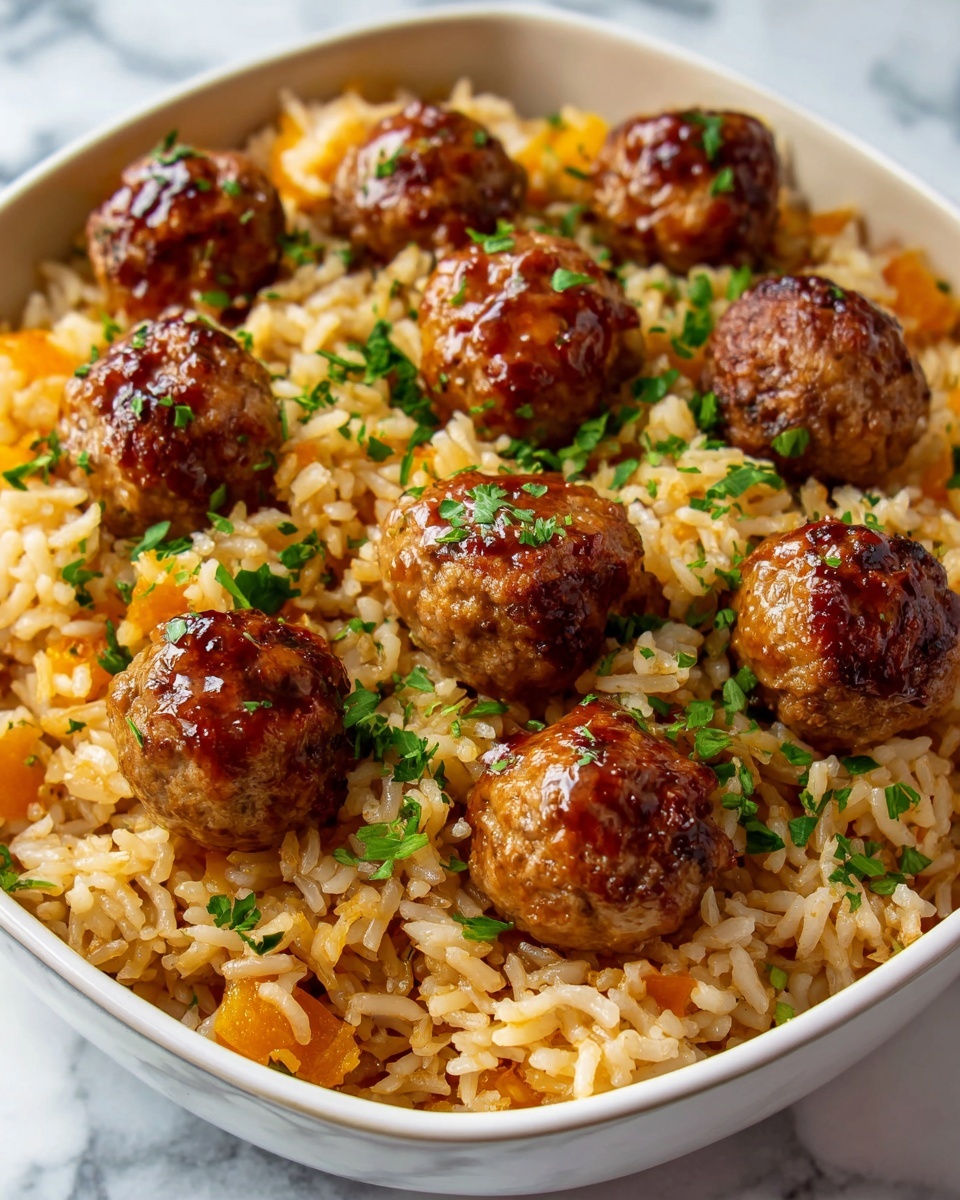 Honey Garlic Meatball Rice Bake Recipe - Recipe Image